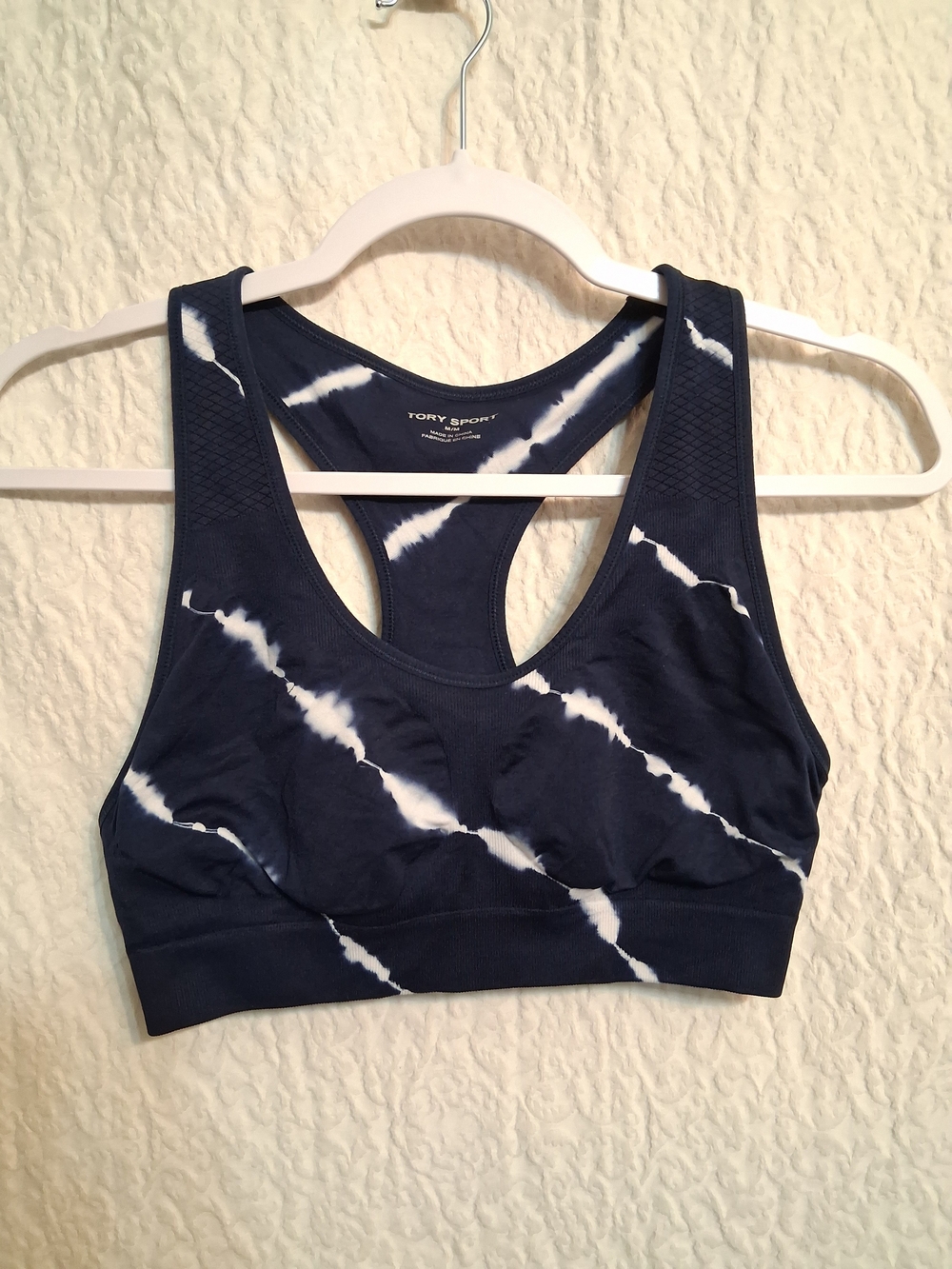 Tory Sport Navy Tie-Dye Racerback Sports Bra
